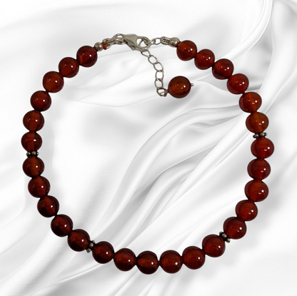 Authentic Carnelian Gemstones with 925 Sterling Silver Women's Beads Bracelet