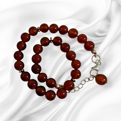 Authentic Carnelian Gemstones with 925 Sterling Silver Women's Beads Bracelet