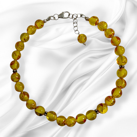 Authentic Natural Amber with 925 Sterling Silver Women's Beads Bracelet
