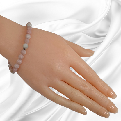 Authentic Pink Opal Gemstones with 925 Sterling Silver Women's Beads Bracelet