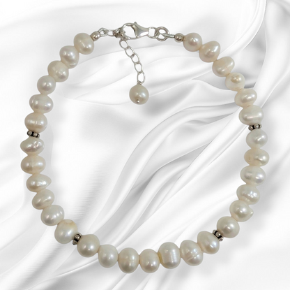 Authentic Freshwater Pearls with 925 Sterling Silver Women's Beads Bracelet