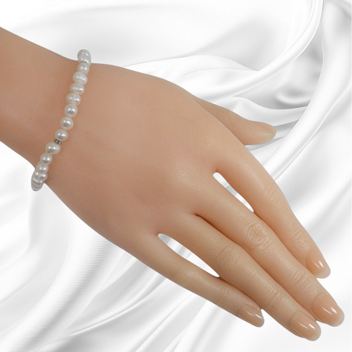 Authentic Freshwater Pearls with 925 Sterling Silver Women's Beads Bracelet