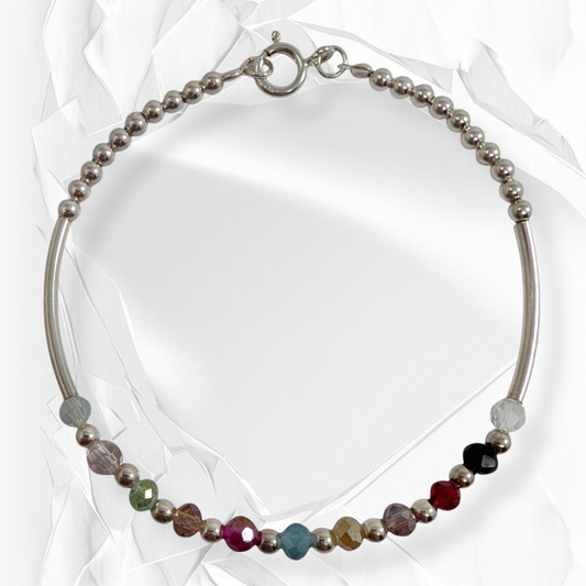 925 Sterling Silver Women's Bracelet with Crystal Beads