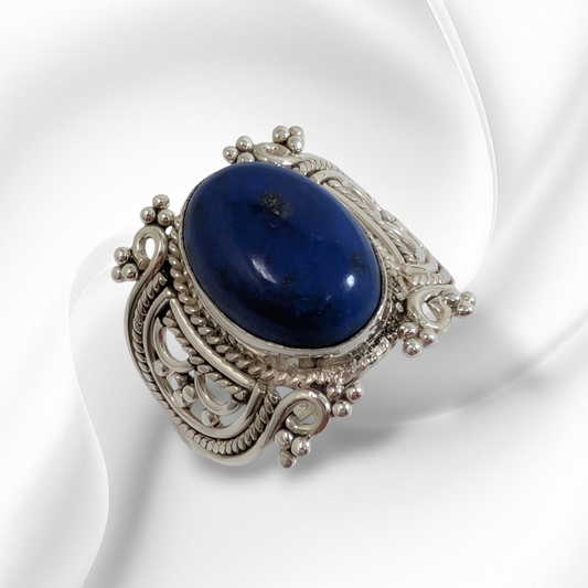 925 Sterling Silver Women's Ring with Authentic Lapis Lazuli Gemstone