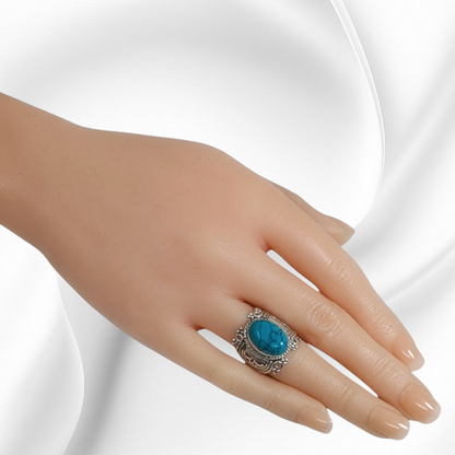 925 Sterling Silver Women's Ring with Authentic Turquoise Gemstone