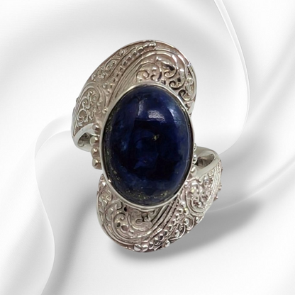 925 Sterling Silver Women's Ring with Authentic Lapis Lazuli Gemstone