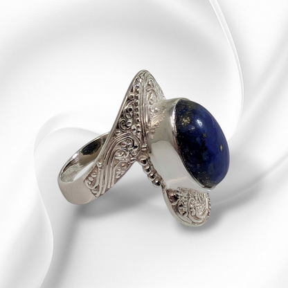 925 Sterling Silver Women's Ring with Authentic Lapis Lazuli Gemstone
