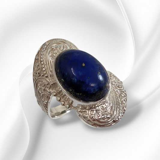 925 Sterling Silver Women's Ring with Authentic Lapis Lazuli Gemstone