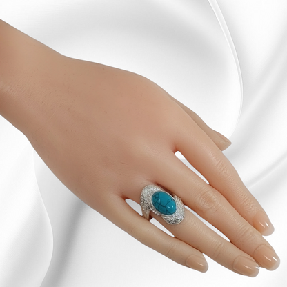 925 Sterling Silver Women's Ring with Authentic Turquoise Gemstone