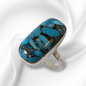 925 Sterling Silver Women's Ring with Authentic Blue Copper Turquoise Gemstone