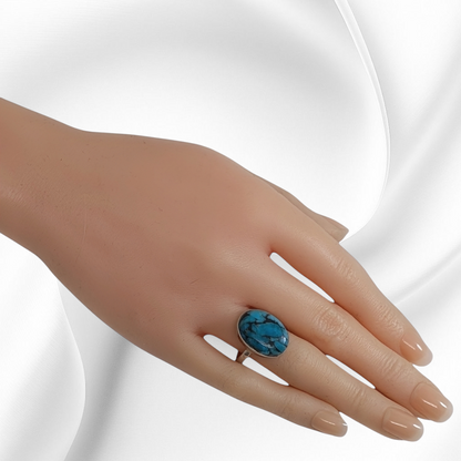 925 Sterling Silver Women's Ring with Authentic Blue Copper Turquoise Gemstone