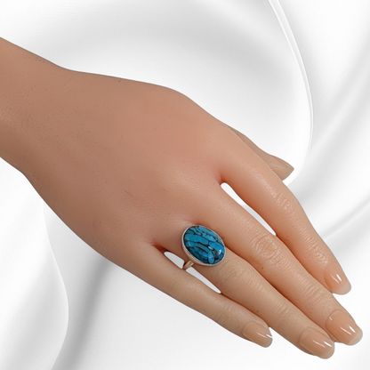 925 Sterling Silver Women's Ring with Authentic Blue Copper Turquoise Gemstone