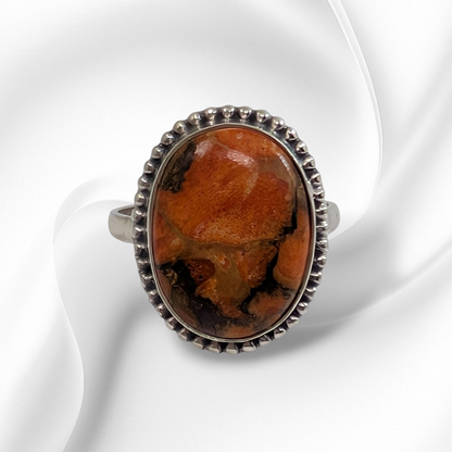 925 Sterling Silver Women's Ring with Authentic Red Copper Turquoise Gemstone