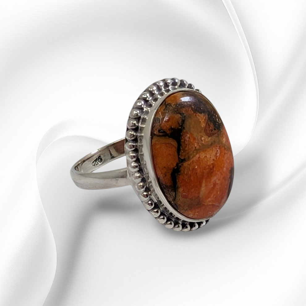 925 Sterling Silver Women's Ring with Authentic Red Copper Turquoise Gemstone