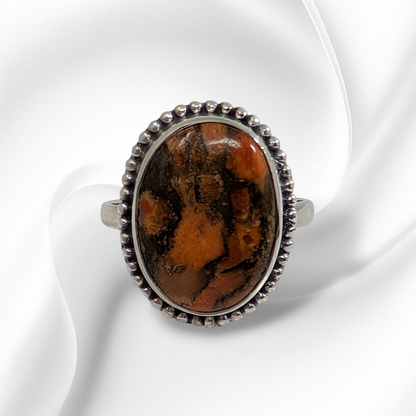 925 Sterling Silver Women's Ring with Authentic Red Copper Turquoise Gemstone