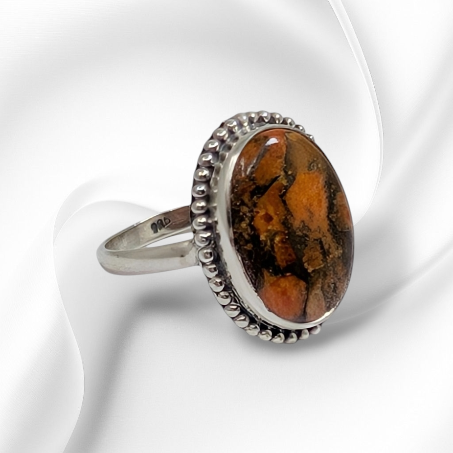 925 Sterling Silver Women's Ring with Authentic Red Copper Turquoise Gemstone