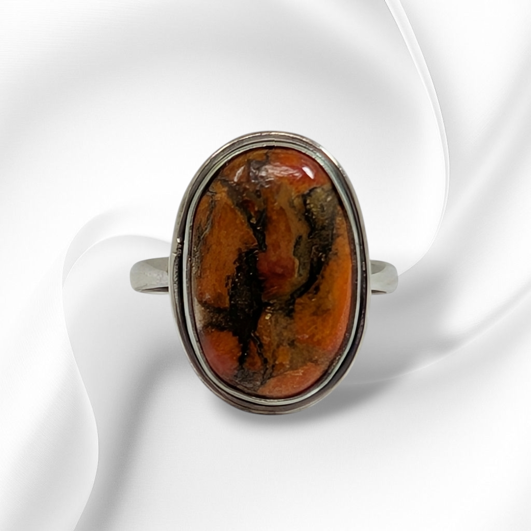 925 Sterling Silver Women's Ring with Authentic Red Copper Turquoise Gemstone