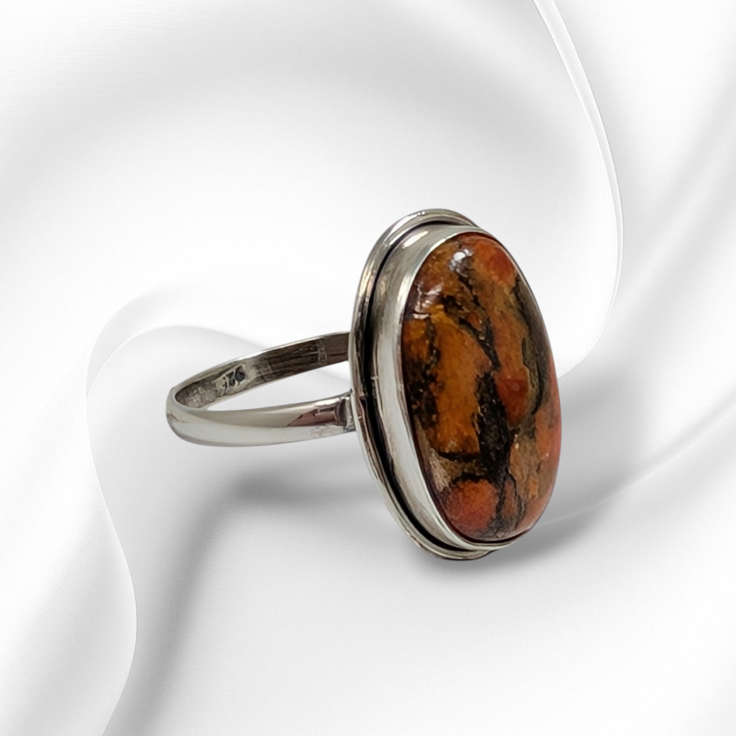 925 Sterling Silver Women's Ring with Authentic Red Copper Turquoise Gemstone