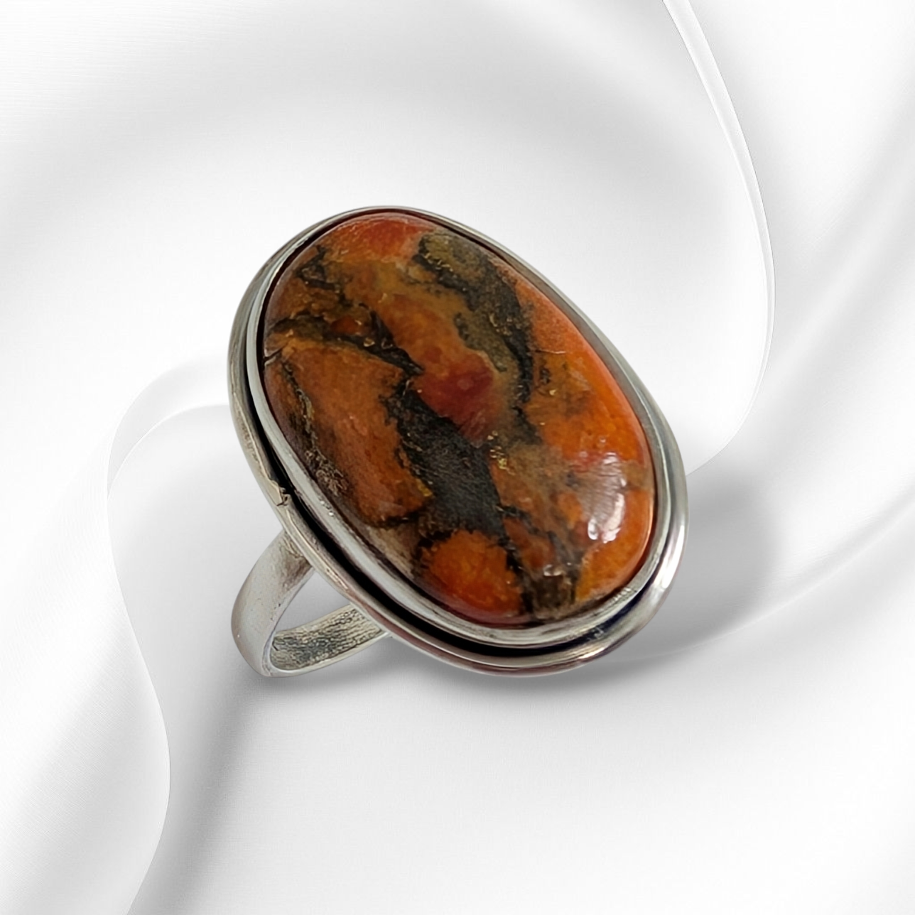 925 Sterling Silver Women's Ring with Authentic Red Copper Turquoise Gemstone