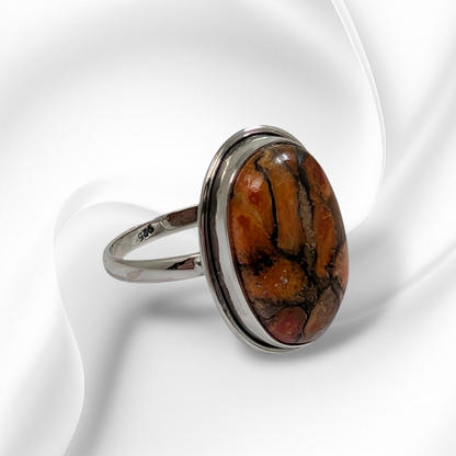 925 Sterling Silver Women's Ring with Authentic Red Copper Turquoise Gemstone
