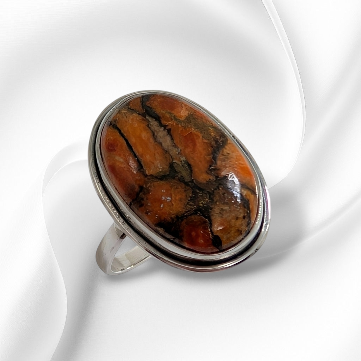 925 Sterling Silver Women's Ring with Authentic Red Copper Turquoise Gemstone