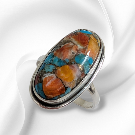 925 Sterling Silver Women's Ring with Authentic Oyster Copper Turquoise Gemstone