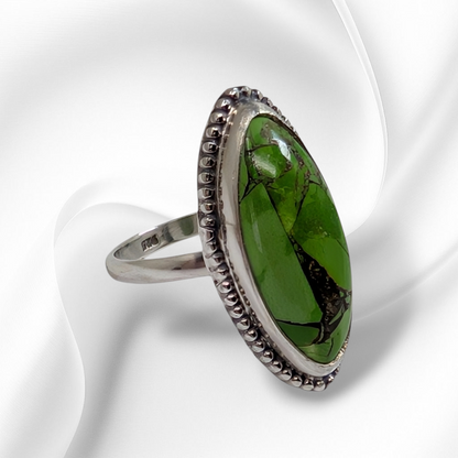 925 Sterling Silver Women's Ring with Authentic Green Copper Turquoise Gemstone