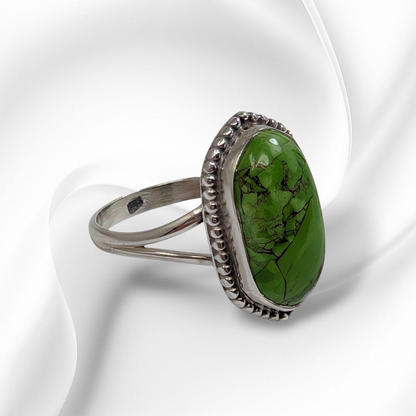 925 Sterling Silver Women's Ring with Authentic Green Copper Turquoise Gemstone