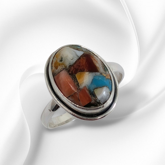 925 Sterling Silver Women's Ring with Authentic Oyster Copper Turquoise Gemstone