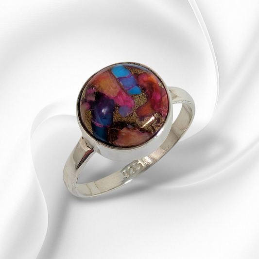 925 Sterling Silver Women's Ring with Authentic Pink Dahlia Copper Turquoise Gemstone