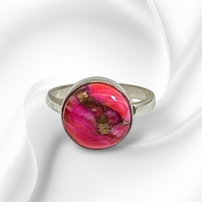 925 Sterling Silver Women's Ring with Authentic Pink Dahlia Copper Turquoise Gemstone