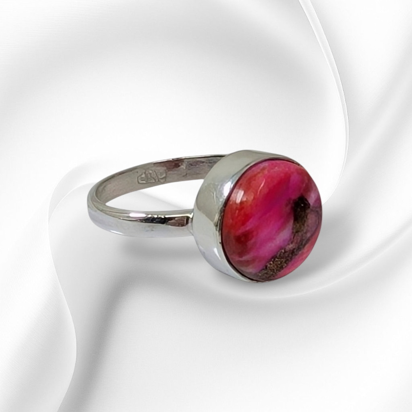 925 Sterling Silver Women's Ring with Authentic Pink Dahlia Copper Turquoise Gemstone