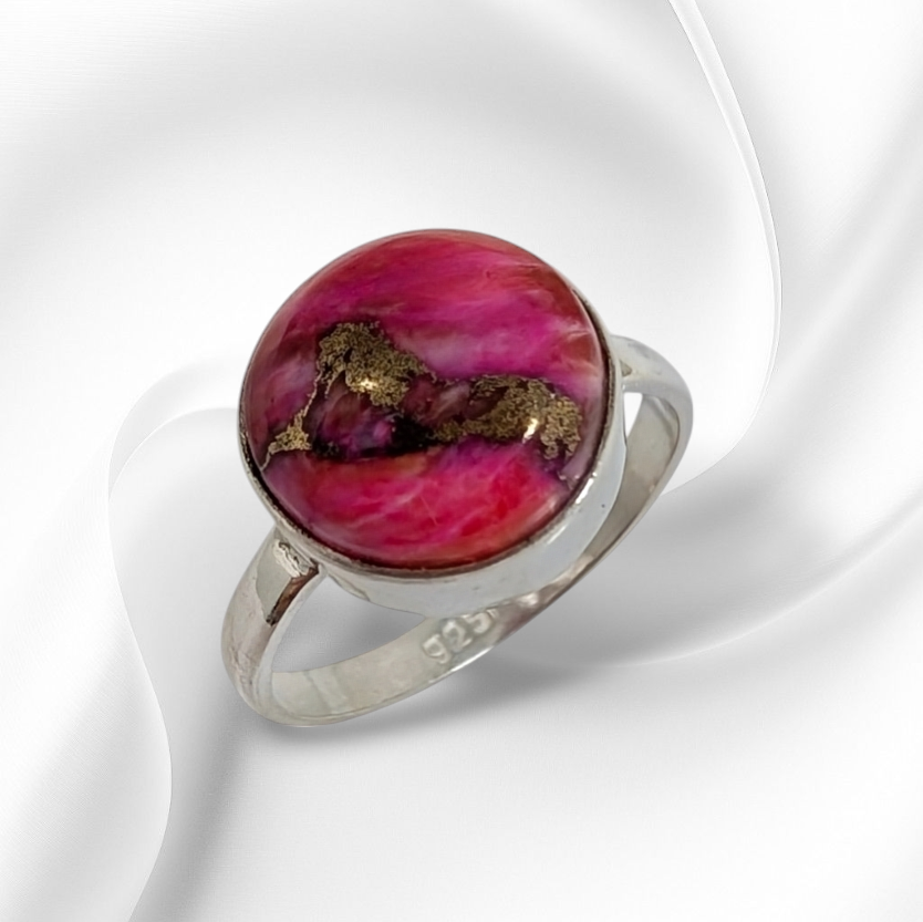 925 Sterling Silver Women's Ring with Authentic Pink Dahlia Copper Turquoise Gemstone