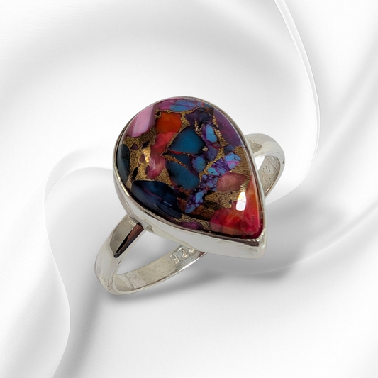 925 Sterling Silver Women's Ring with Authentic Pink Dahlia Copper Turquoise Gemstone