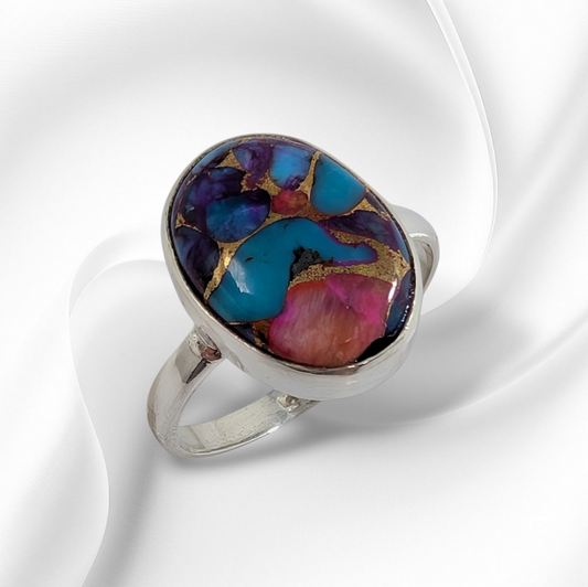 925 Sterling Silver Women's Ring with Authentic Pink Dahlia Copper Turquoise Gemstone