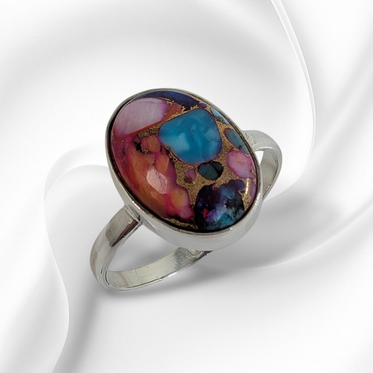 925 Sterling Silver Women's Ring with Authentic Pink Dahlia Copper Turquoise Gemstone
