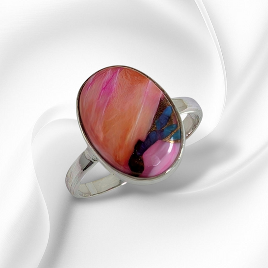 925 Sterling Silver Women's Ring with Authentic Pink Dahlia Copper Turquoise Gemstone