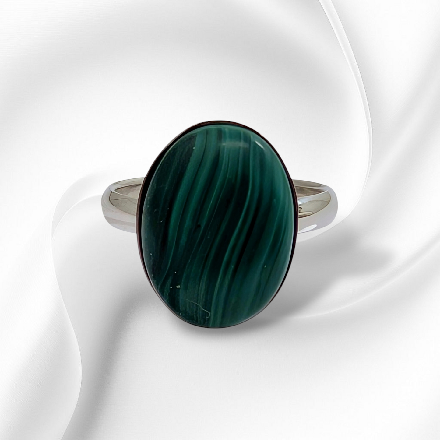 925 Sterling Silver Women's Ring with Authentic Malachite Gemstone
