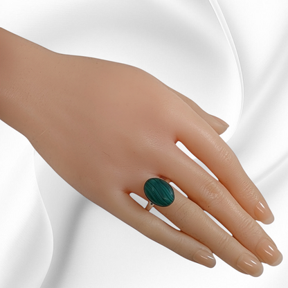 925 Sterling Silver Women's Ring with Authentic Malachite Gemstone