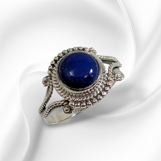 925 Sterling Silver Women's Ring With Authentic Lapis Lazuli Gemstone