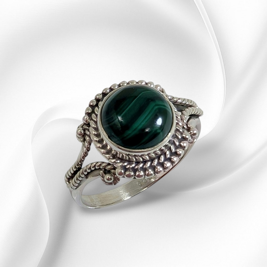 925 Sterling Silver Women's Ring With Authentic Malachite Gemstone
