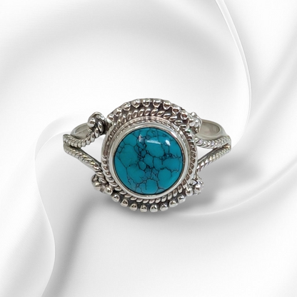 925 Sterling Silver Women's Ring With Authentic Turquoise Gemstone