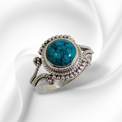 925 Sterling Silver Women's Ring With Authentic Turquoise Gemstone