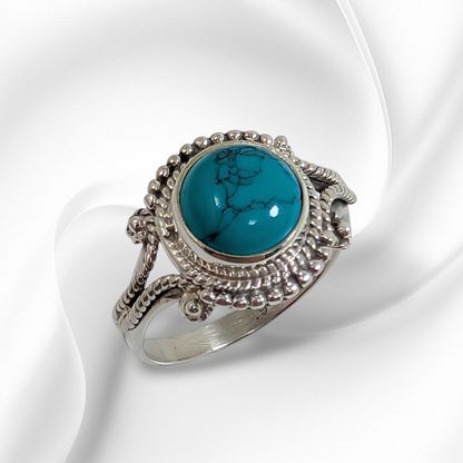 925 Sterling Silver Women's Ring With Authentic Turquoise Gemstone