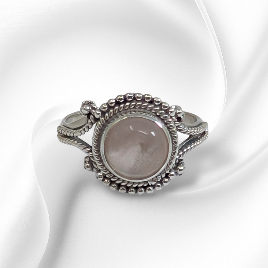925 Sterling Silver Women's Ring With Authentic Rose Quartz