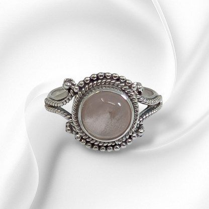 925 Sterling Silver Women's Ring With Authentic Rose Quartz
