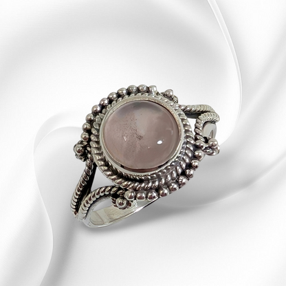 925 Sterling Silver Women's Ring With Authentic Rose Quartz