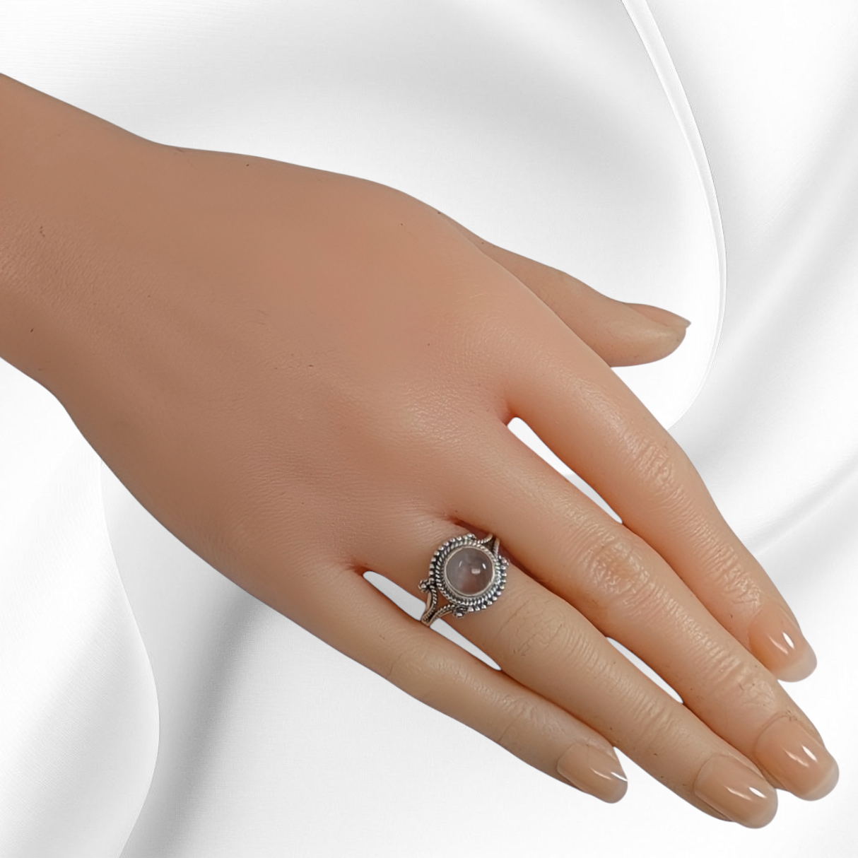 925 Sterling Silver Women's Ring With Authentic Rose Quartz