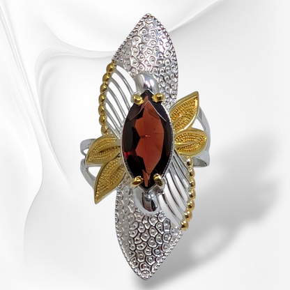 925 Sterling Silver Women's Ring with Authentic Red Garnet Gemstone