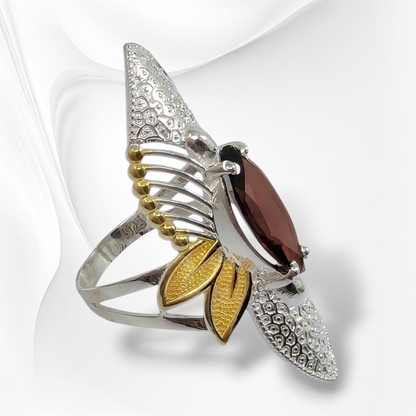 925 Sterling Silver Women's Ring with Authentic Red Garnet Gemstone